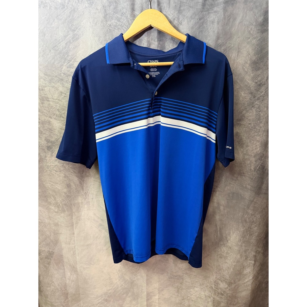 Chaps Golf Men Blue Striped Colorblock Performance Polo Shirt Medium RN41381